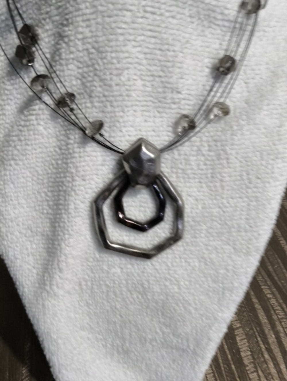 Chico's Silver-Tone Layered Geometric Pendant Necklace